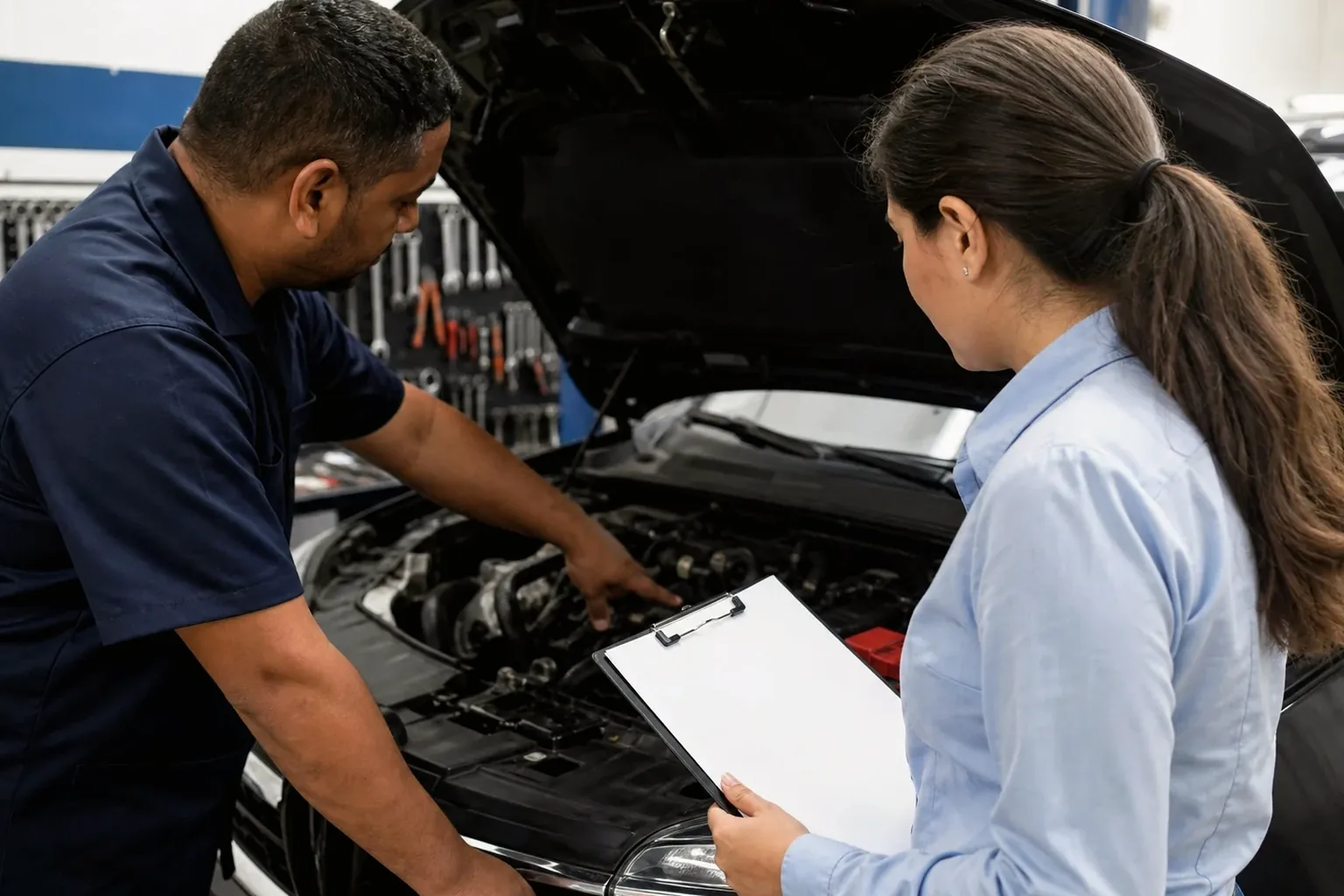 Despachante registrando informações relevantes para o cadastro de motor de um veículo.